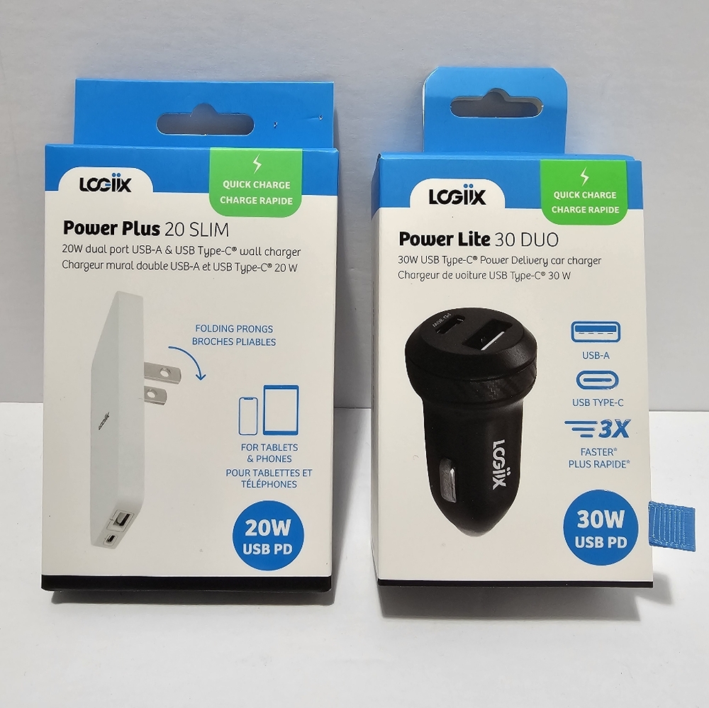 Logiix Power Plus 20 Slim Charger and Power Lite 30 Duo Car Charger